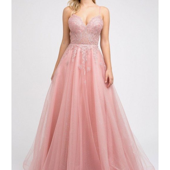 V-Neck Spaghetti Strap A-Line Dress JT234 - Picture 1 of 3